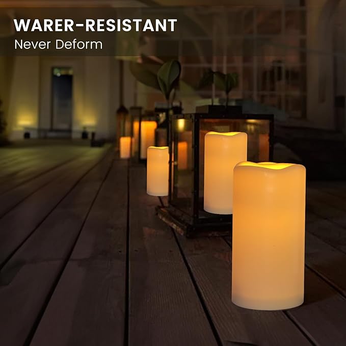Waterpoof Flameless Remote Control Candles 15PACK D3''*H5.5''Battery Operated Flickering LED Pillar Candle,plastic with 10-Key 24Hours Timer for Outdoor/Indoor Home Party Garden Lanterns Porch (Ivory)