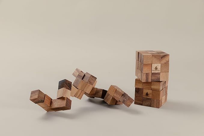 Snake Cube Puzzle: Wooden 3D Brainteaser Puzzle for Adults STEM Skill Builder Interlocking Game. Educational Problem-Solving Game for Adults Wood Handmade Desk Accent for Office