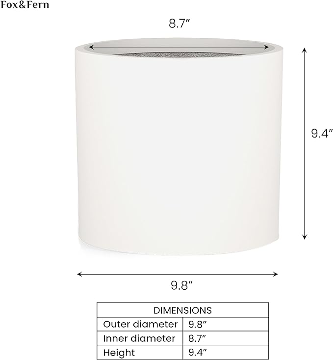 Fox & Fern 10 Inch Plant Pot with Hidden Saucer — Premium Lightweight Fiberstone Matte White Self Watering Planter with Seamless Saucer; Indoor & Outdoor Use; Weather Resistant & UV Resistant