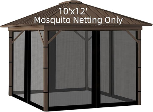 Replacement Gazebo Mosquito Netting 10' x 12',Universal Netting for Canopy Tent,4-Panel with Zipper for Outdoor Patio,Backyard (Mosquito Net Only,Black)