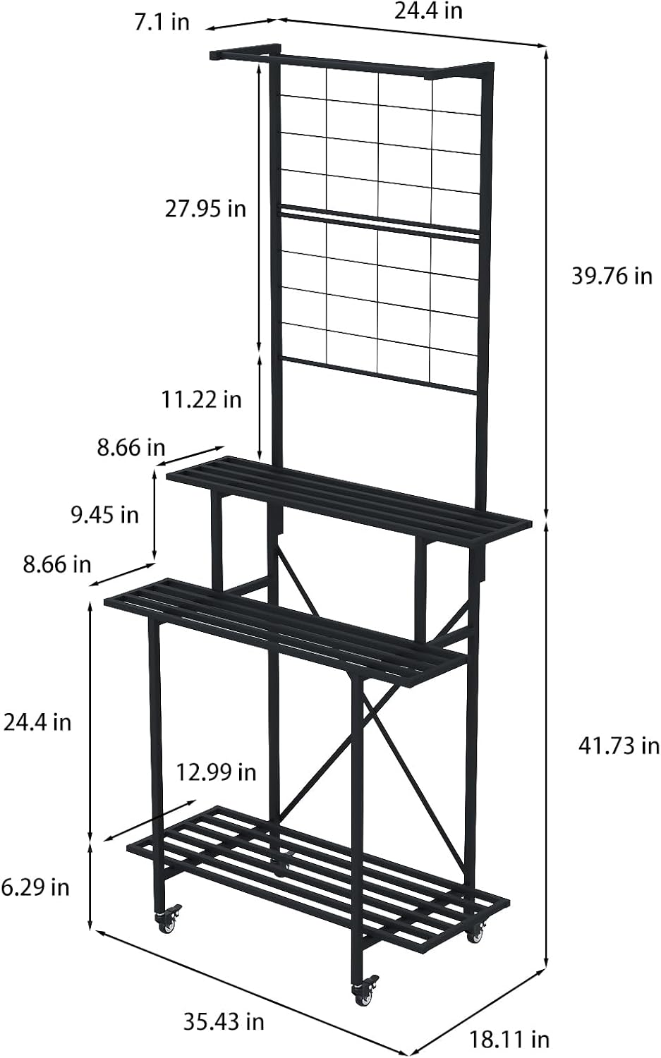 Zhongma 3 Tier Heavy Duty Plant Stand with Hanging Plant pot shelf with wheels, 35.43 L x 18.11 W x 81.1H multi layer plant Holder for Home, Garden, Plant Lovers,Metal Storage Rack Shelf/Freestanding Display Stand
