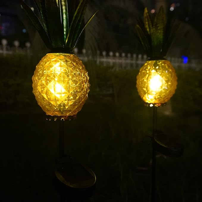 Solar Outdoor Lights Waterproof Garden Solar Pineapple Stakes Lights Lantern Decor Gift Tropical, 2 Packs