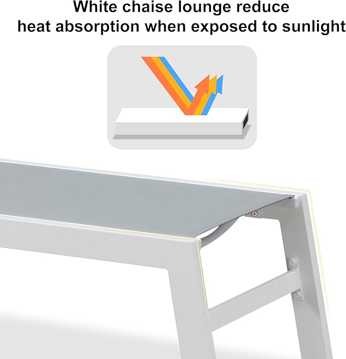 PURPLE LEAF Lounge Chair Outdoor Set of 4 White Aluminum Lounge Chairs with Wheels and Table Outdoor Chaise Lounge for Patio Pool Yard, Bluish-Gray