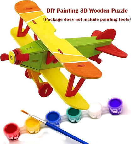 Georgie Porgy 3D Wooden Puzzles for Kids Toys Construction Woodcraft Kits DIY Model Puzzle Kits Birthday Gifts Pack of 3 (Biplane Off-Road Vehicle Yacht)