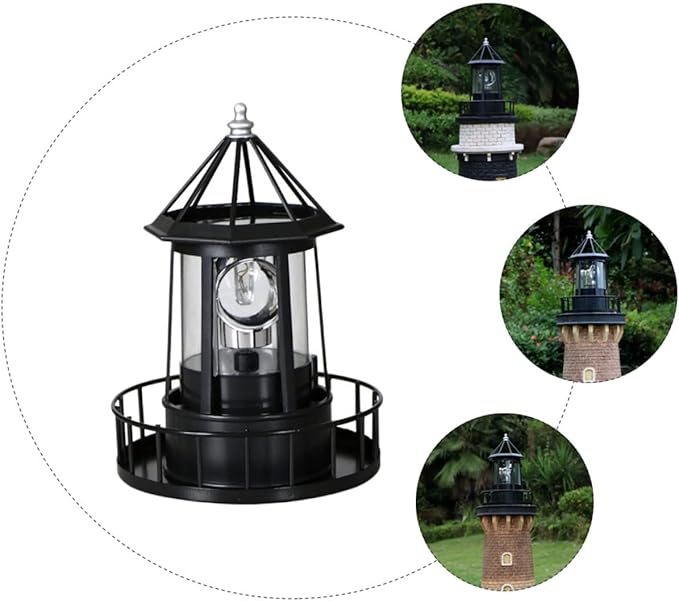DOITOOL LED Solar Powered Rotating Lighthouse Outdoor Courtyard Solar Hanging Lamp Lawn Lantern for Patio Fence Garden Yard Decorations