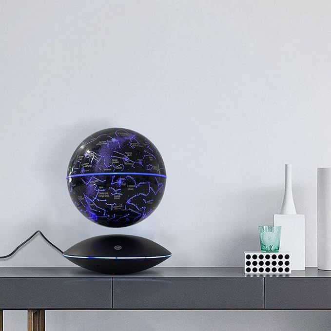 6" Magnetic Levitating Globe, 360°Rotating Geographic Globes Levitating Globes with LED Light Floating Magnetic Levitation Floating Globe for Desk Home Office Classroom Decor(Black/Single Color Light)