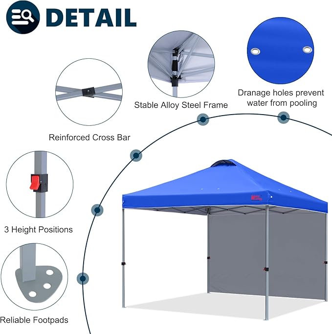 MASTERCANOPY Durable Pop-up Canopy Tent with 1 Sidewall (8'x8',Blue)