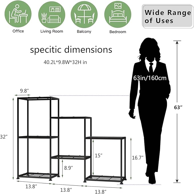 Metal Plant Stand Indoor Metal Plant Stands Outdoor Tiered Plant Shelf for Multiple Plants, 3 Tiers 7 Potted Ladder Plant Holder Table Plant Pot Stand for Window Garden Balcony Living Room