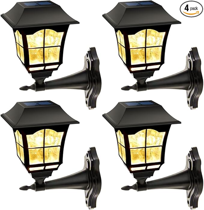 MAGGIFT 4 Pack Solar Wall Lantern Outdoor Playhouse Lights Waterproof 15 Lumens Solar Wall Sconce Light Fixture with Wall Mount Kit for Storage Shed Fence Garden Decor