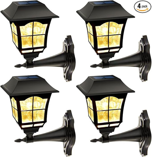 MAGGIFT 4 Pack Solar Wall Lantern Outdoor Playhouse Lights Waterproof 15 Lumens Solar Wall Sconce Light Fixture with Wall Mount Kit for Storage Shed Fence Garden Decor