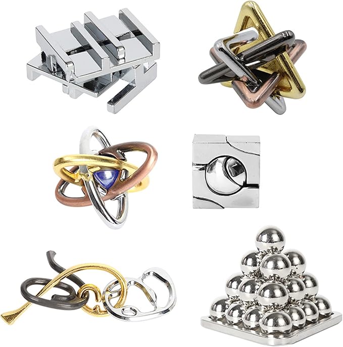 6 Pcs Brain Teaser Metal Wire Puzzles, Mind IQ Test Unlock Toy, Interlock Challenge Puzzle Game Educational Toy Gift for Boys Girls Teens Adults, #C