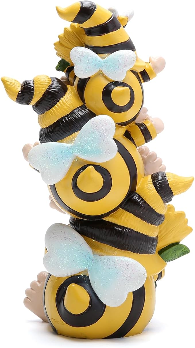 Hodao Summer Bee Gnome Decorations Indoor Home Table Decor Cute Stacked Bee Gnome Figurines Gifts -Swedish Dwarf Elf Figurines Summer Garden Honey Bees Gnomes Decorations (Bee1)