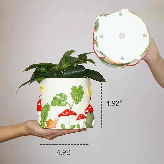 GUGUGO Colorful Frog Garden Planters Cute Unique Rainbow Planter with Drainage, Vintage Retro Mushroom Flower Plant pots for Indoor Plants, Eclectic Succulent Gardening Pot for Home Décor (A, 5Inch)