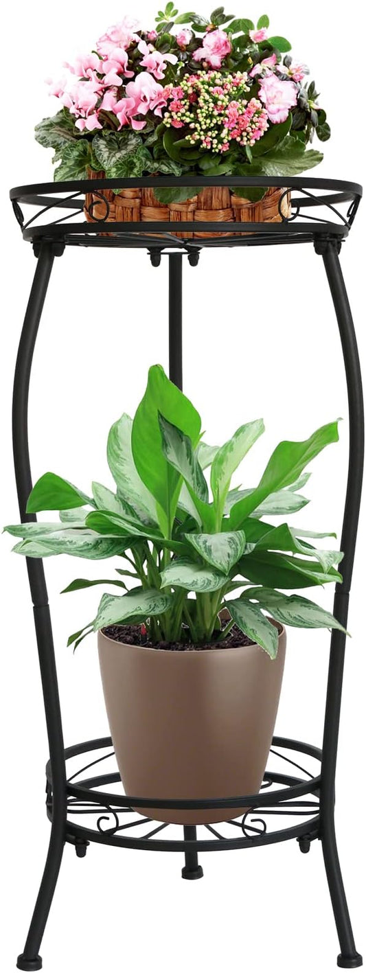 Plant Stand Indoor Outdoor,2 Tier 27inTall Metal Potted Holder Rack Flower Pot Stand Heavy Duty Plant Shelf Rustproof Iron Multiple Plant Round Supports Rack for Planter Corner Garden Balcony Patio