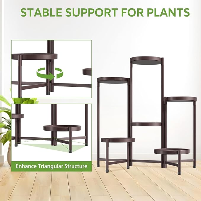 iDavosic.ly 6 Tier Large Plant Stand Indoor, 10 Inch Wide Tall Corner Metal Plant Stands Outdoor for Multiple Plants, Folding Tiered Flower Display Holder Rack Shelf, Violet Bronze