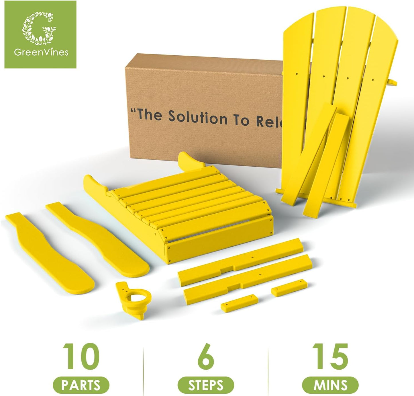 GREENVINES Folding-Adirondack-Chair | HDPE Plastic | Fire Pit Chairs | All Weather | Cup Holder | Yellow | for Deck Backyard Patio Outdoor Garden