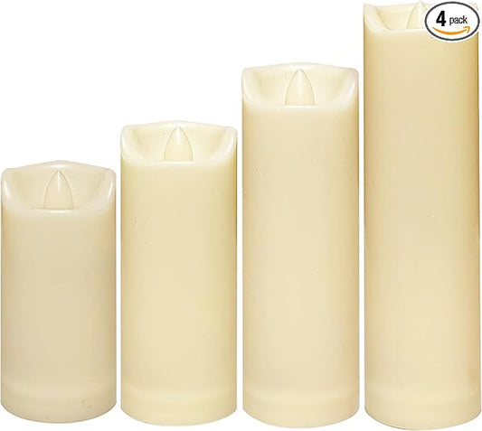 CANDLE CHOICE Waterproof Outdoor Battery Operated Flameless Candles with Auto Timer Flickering Plastic Resin Electric LED Slim Pillar Lights for Lantern Patio Garden Wedding Party Decorations 4 Pack