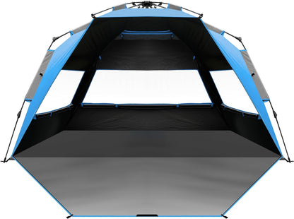 OutdoorMaster Beach Tent with Blackout Shelter Technology, Portable Beach Shade Sun Shelter Canopy for 4-6 Person with UPF 50+ UV Protection, Easy Setup Pop Up Tent Family Size