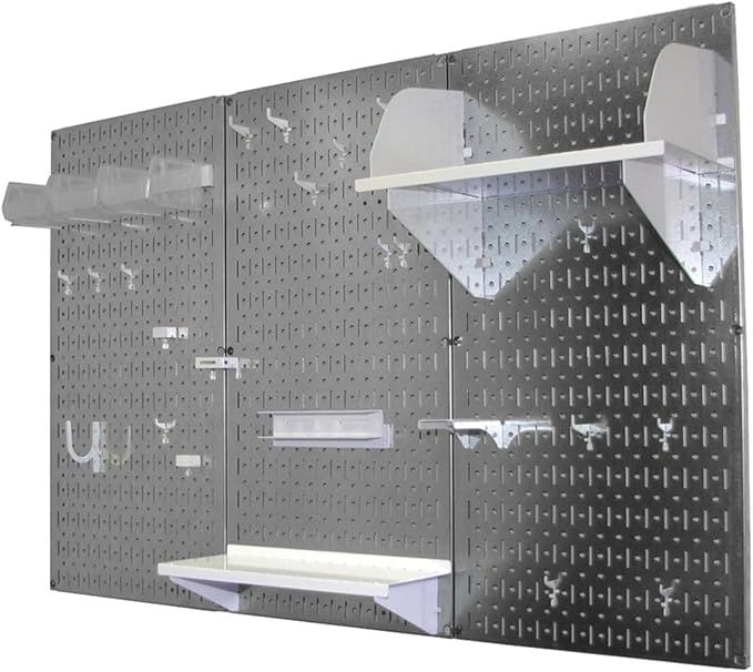 Wall Control Pegboard Organizer 4 ft. Metal Pegboard Standard Tool Storage Kit with Galvanized Toolboard and White Accessories