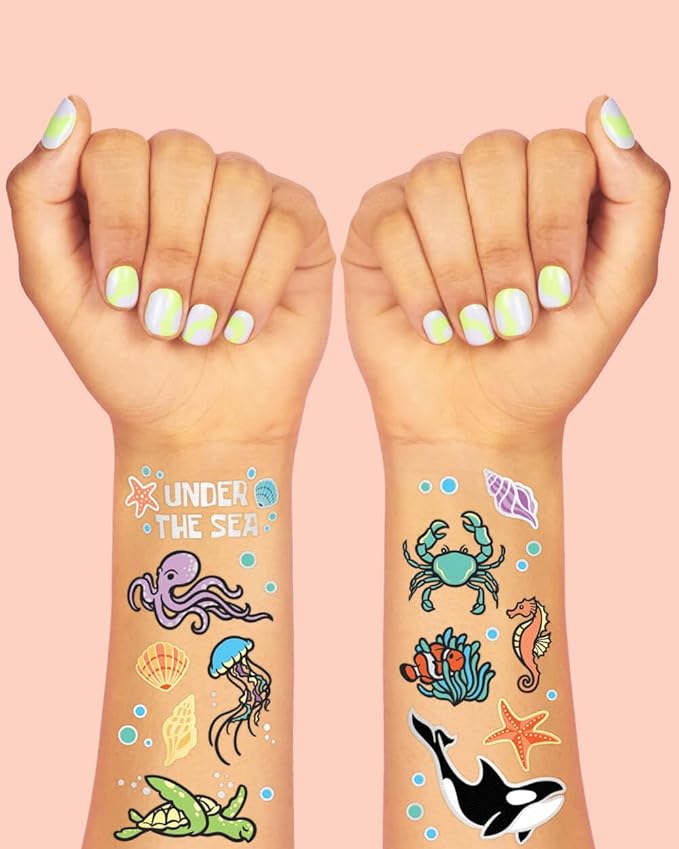 xo, Fetti Underwater Sea Creature Temporary Tattoos - 64 Styles | Ocean Animal Birthday Party Supplies, Aquarium Activity, Fish Tats, Kids Bday Decor