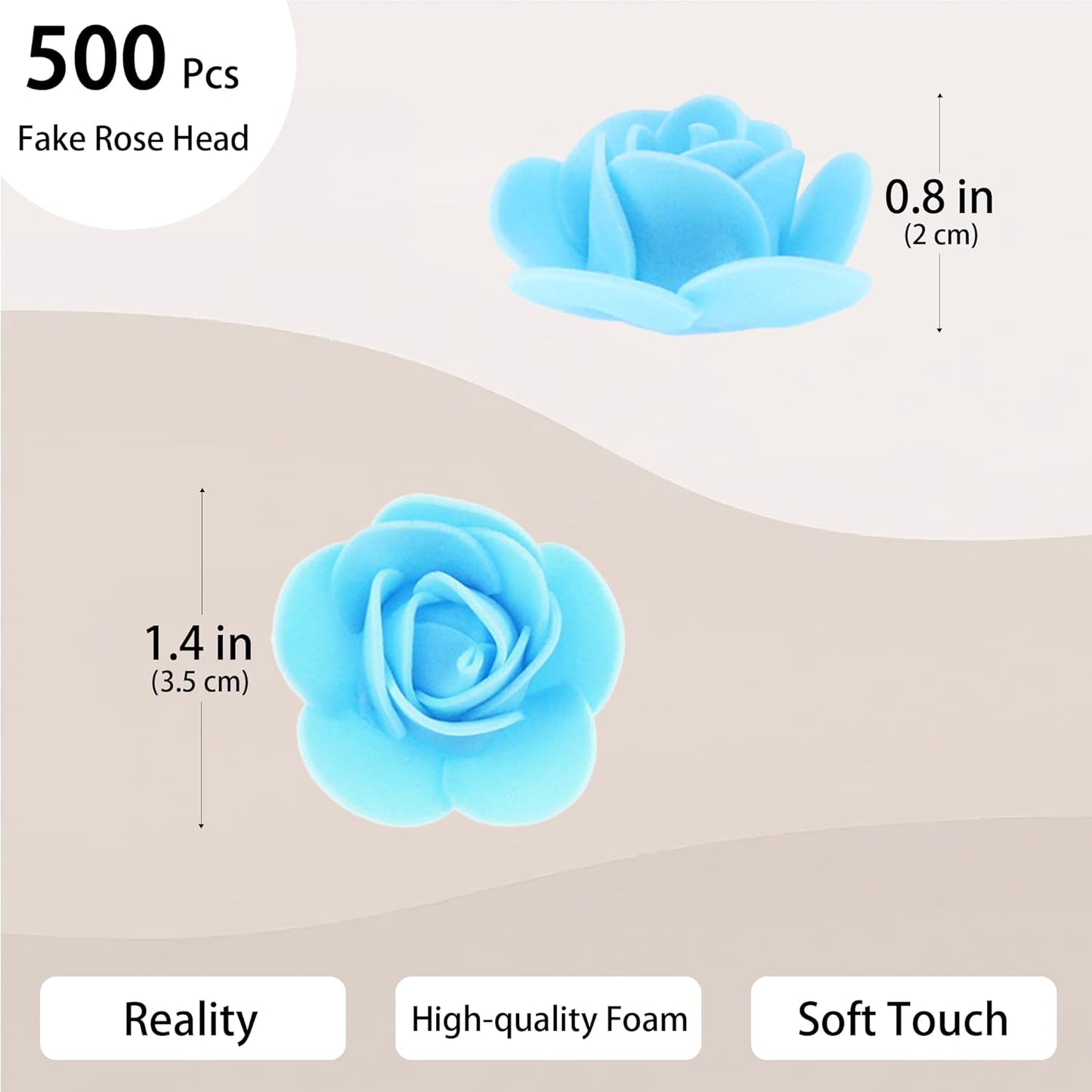 500 Pcs 1.4 Inch Mini Artificial Flowers Head Bulk 5 in 1 Set Faux Foam Fake Small Rose Tiny Baby Flores Bouquet Cake Gift Home Decoration DIY Craft (Sky Blue)