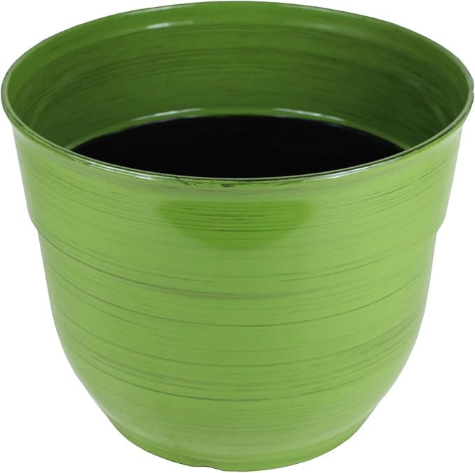 Garden Elements Indoor/Outdoor Glazed Brushed Happy Plastic Planter, Large, Dark Green, 15"