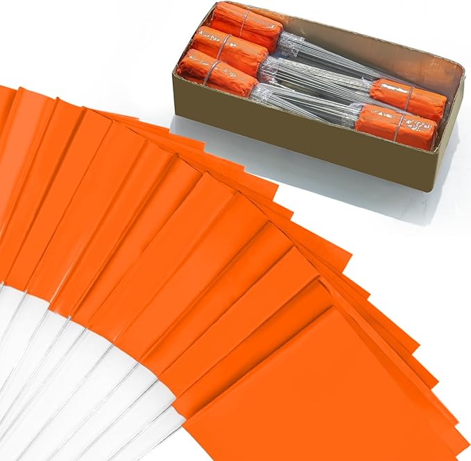 Zozen Marking Flags, Fluorescent Orange Color/1000 Pcs/15x4x5 Inch, Yard Flags for Lawn & Irrigation & Landscape & Sprinkler & Survey & Dog Training.