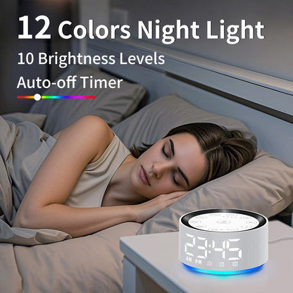 Brown Noise Machine Alarm Clock Sound White Noise Machine Night Light with 30 Sleeping Sounds for Baby Kids Adults 2 Alarms Backup Battery 32 Level Volume 15 Wake up Sounds for Mild Heavy Sleeper