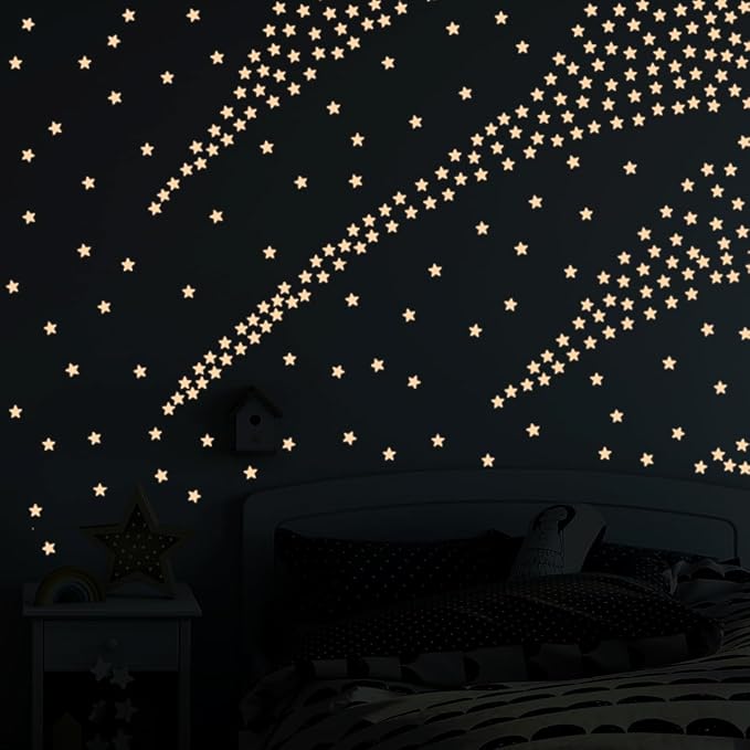 AM AMAONM 100 Pcs Pink Glow in The Dark Luminous Stars Fluorescent Noctilucent Plastic Wall Stickers Murals Decals for Home Art Decor Ceiling Wall Decorate Kids Babys Bedroom Room Decorations