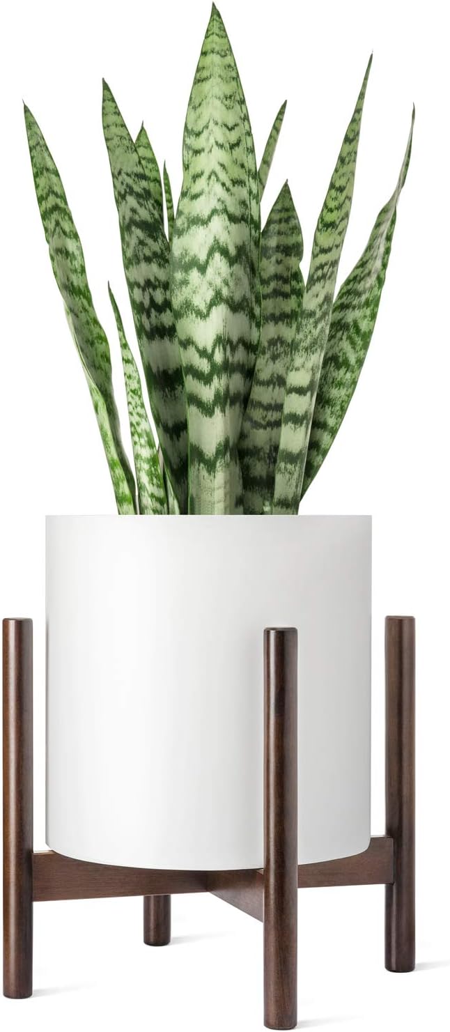 Mkono Plant Stand Mid Century Wood Flower Pot Holder (Plant Pot NOT Included) Modern Potted Stand Indoor Display Rack Rustic Decor, Up to 12 Inch Planter, Dark Brown