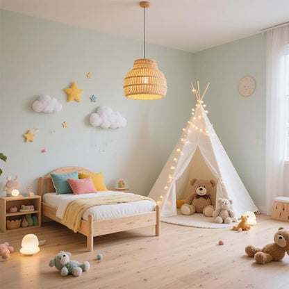 6 Pack Teepee Tent for Kids,Collapsible Kids Teepee Tent with 10 Ft String Lights,White Kid Teepee Boys Girls Indoor Outdoor Slumber Party Sleepover Party