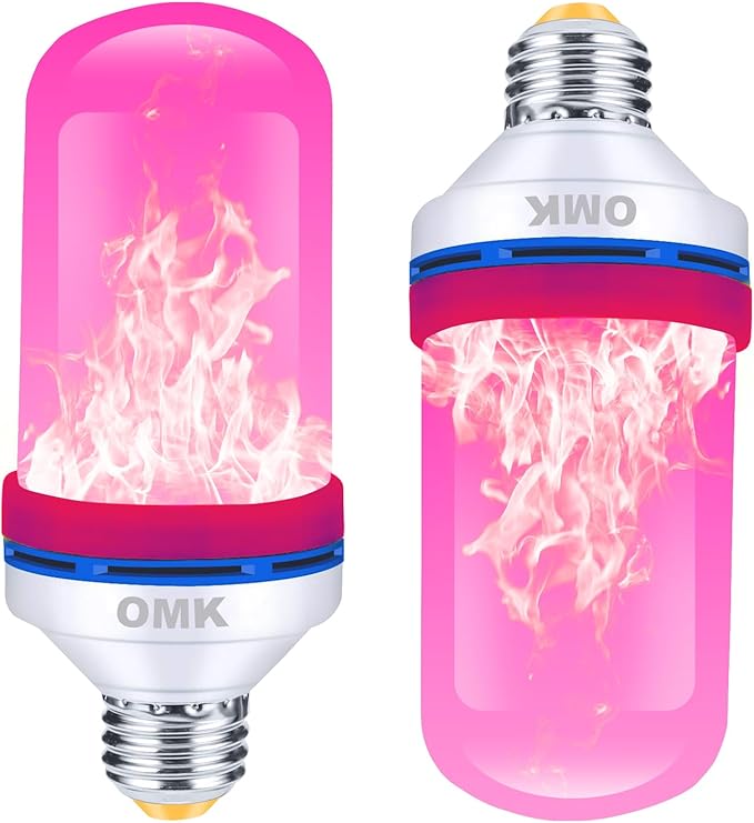OMK 【Upgraded Pink Smaller LED Flame Light Bulbs - Flickering Light Bulbs with Gravity Sensing, E26 Base Fire Light Bulb, Indoor Outdoor Light Bulbs, Holiday Christmas Vintage Flame Bulb Decorations
