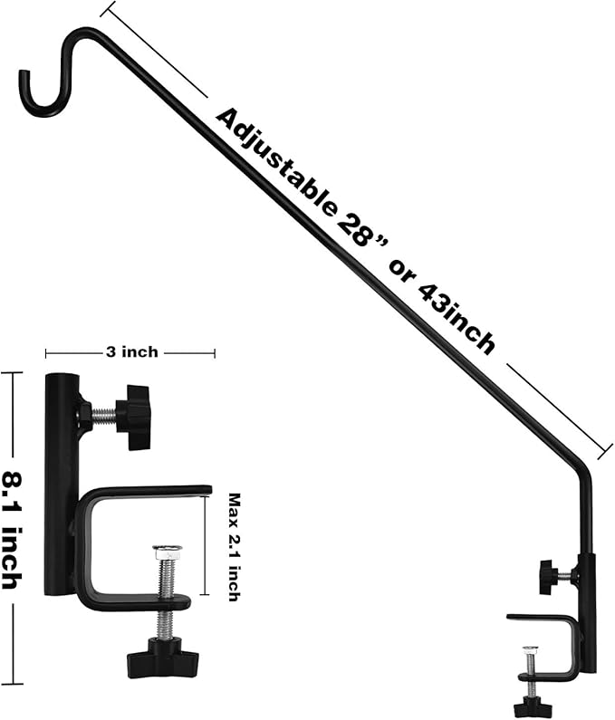 MIXXIDEA 2 Packs Heavy Duty Deck Rail Pole Deck Hook, Extensible and Adjustable Deck Hook for Hanging Bird Feeder, Plants, Suet Baskets,Wind Chimes,Lanterns