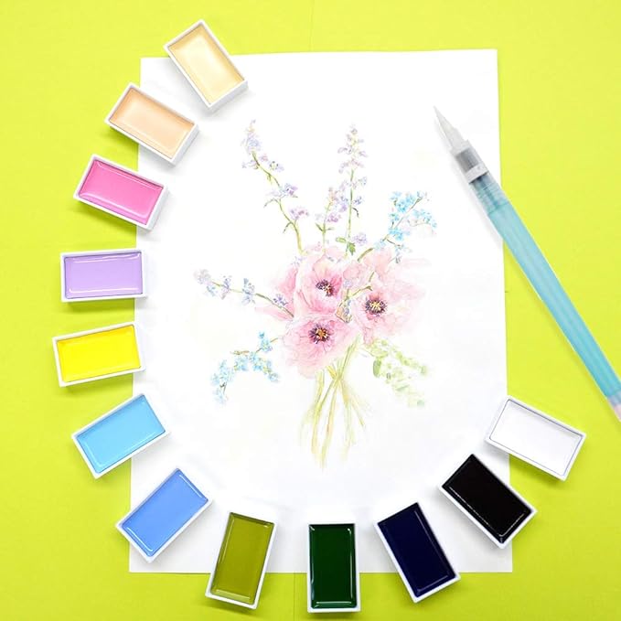 Kuretake GANSAI TAMBI Watercolor paint set 48 Colors, Professional-quality art supplies for artist, drawing, sketch, Non-Toxic, Made in Japan