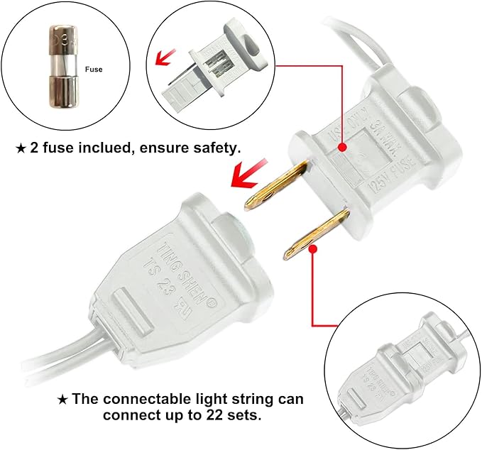 White LED Christmas Lights - 2 Pack 100 Count Warm White Christmas String Lights for Tree, Party, Wedding, Holiday, Indoor and Outdoor Decor, 2 Sets 33 Feet White Wire, UL Certified, Connectable