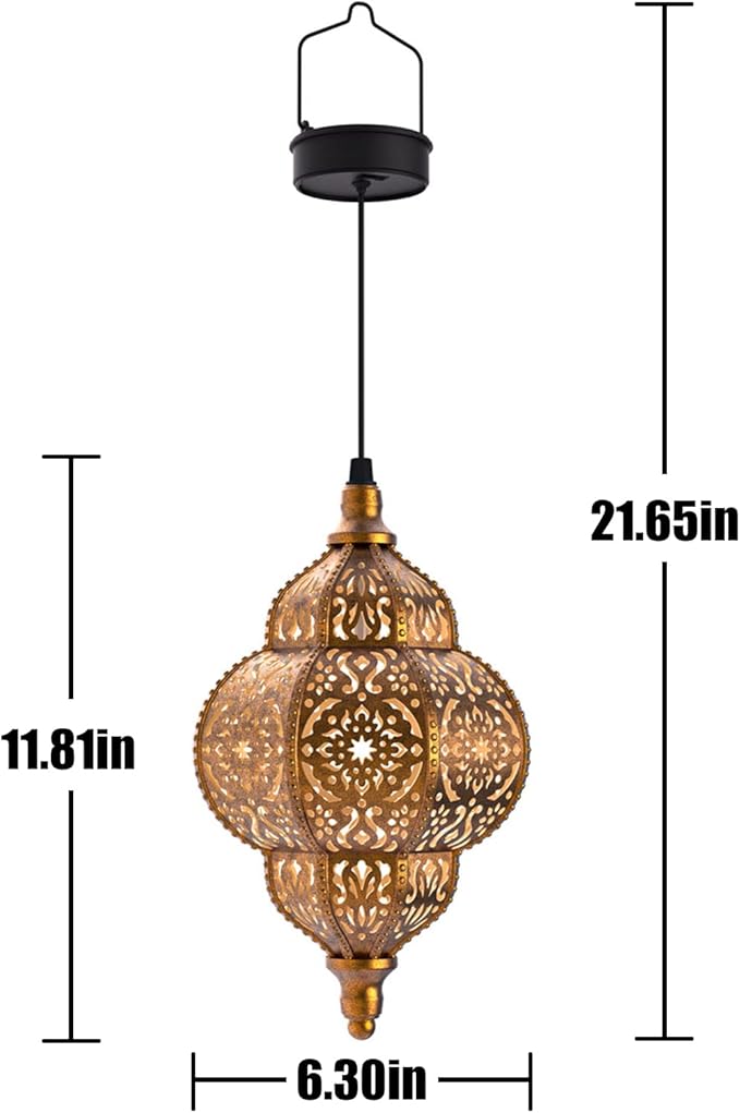 Hanging Solar Lights Outdoor Garden Decor Solar Lantern Waterproof Plastic Moroccan Outdoor Decorations for Patio Pathway Yard Backyard Garden Decorative (1 Pack, Bronze)
