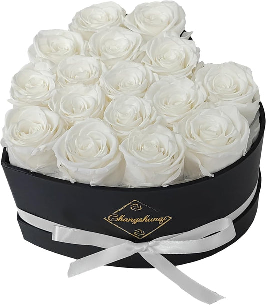 16 Flowers Forever Preserved Roses in Box, Preserved Flowers Womens Birthday Gifts for Women Mothers White Rose Gift for Her Romantic Eternal Rose for Women Mom Friends