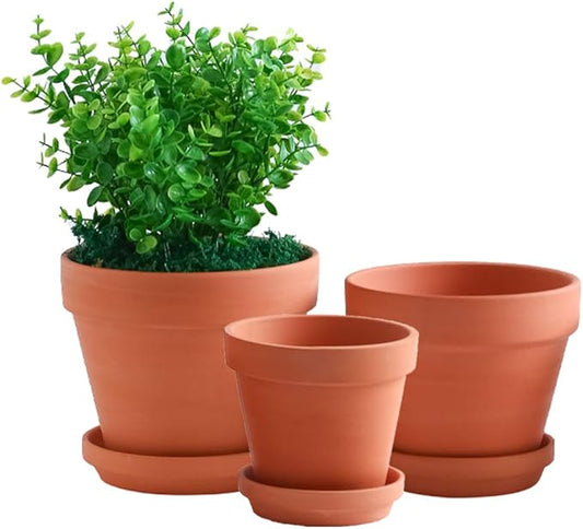 Yishang Large Terracotta pos with Drainage Hole and Saucers,Ceramic Clay Planter Pots for Indoor/Outdoor Plants,6 Inch & 7 Inch & 8 Inch,Set of 3