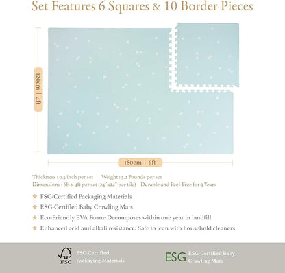 Popsykosy Premium Exercise & Baby Foam Play Mats - Stylish & Large Non-Toxic Puzzle Floor Mat - 6 Tiles - Spacious 6ft x 4ft - Peel-Resistant Reinforced - Soft, Thick, Waterproof - Triangle Blue