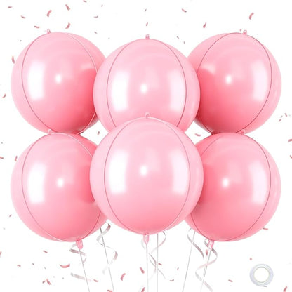 Giant 4D Foil Balloons, 6Pcs Large Metallic Pastel Pink Round Balloons, 22 Inch Big Round Foil Balloon for Pink Birthday Party Baby Shower Wedding Decorations