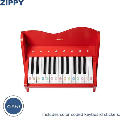 ZIPPY Kids Piano Keyboard, 25 Keys Digital Piano for Kids, Touch Sensitive Control Panel, Volume Adjustable, Mini Music Educational Instrument Toy, Wood Toy for Toddlers Girls Boys (Red)