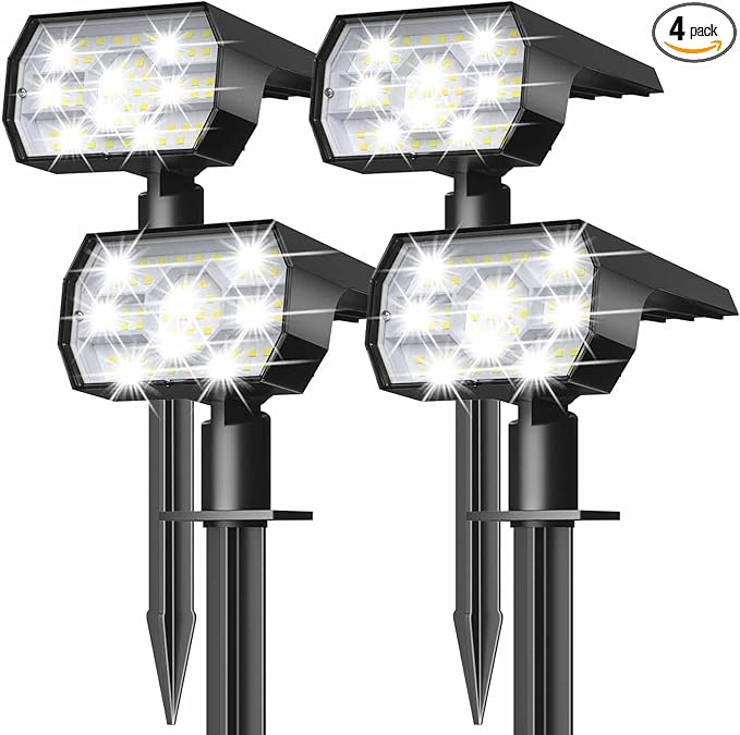 NYMPHY Solar Lights Outdoor Waterproof IP68, 56 LED 3 Lighting Modes Solar Powered Garden Yard Spot Solar Lights for Outside Landscape- 4 Pack (Cool White)