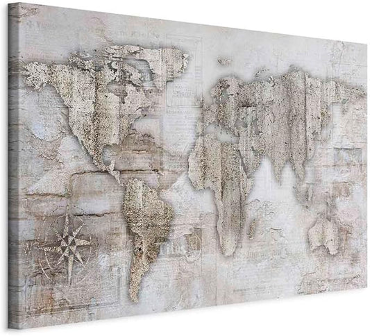 artgeist Canvas Wall Art World Map 24x16 in - 1pcs Home Decor Framed Stretched Picture Photo Painting Artwork Image - Continents Map Worldmap Abstract Retro k-A-0502-b-a