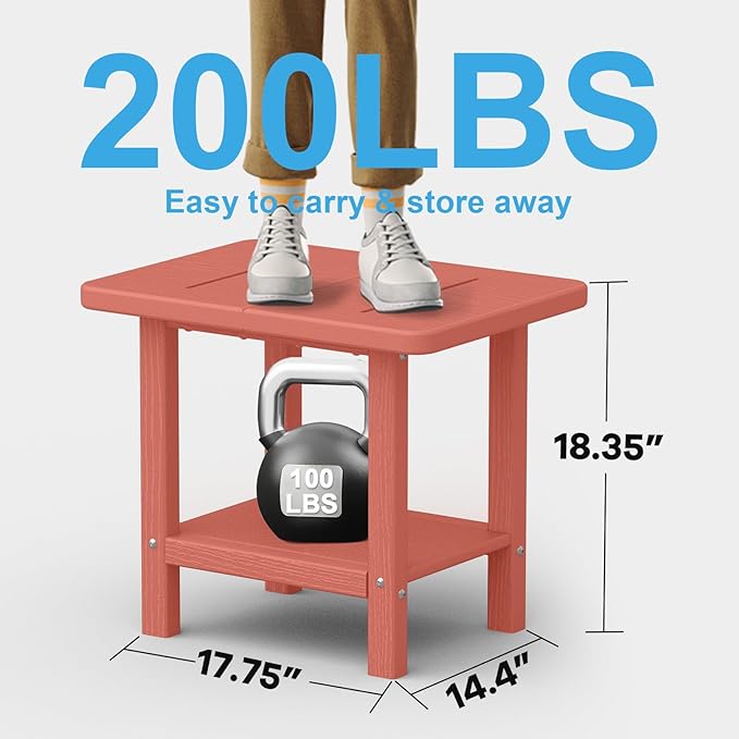 Outdoor Side Table - 2-Tier Storage All Weather Outdoor End Table for Patio - HDPE Morden Easy Maintenance Adirondack Side Table for Pool Porch Balcony Garden Lawn Backyard Outside Indoor