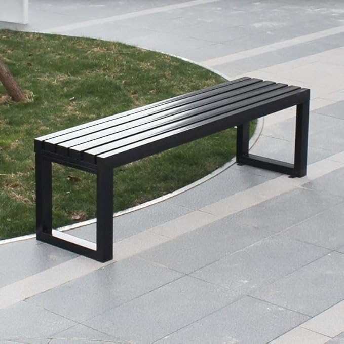 Weatherproof Metal Dining Bench, Outdoor Bench Backless Patio Bench 2-Person Farmhouse Bench Garden Bench for Kitchen, Living Room, Entryway(Black,47in)