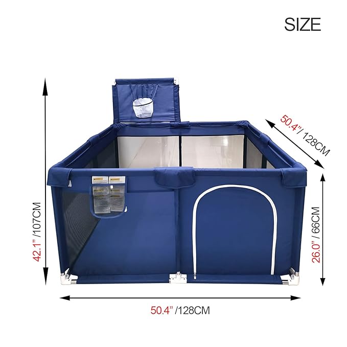 Portable Baby Ball Pit Playpen Playard Fence with Basketball Hoop Breathable Mesh for Indoors Outdoors Infant Toddler Kids Large