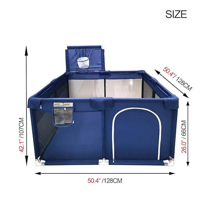 Portable Baby Ball Pit Playpen Playard Fence with Basketball Hoop Breathable Mesh for Indoors Outdoors Infant Toddler Kids Large