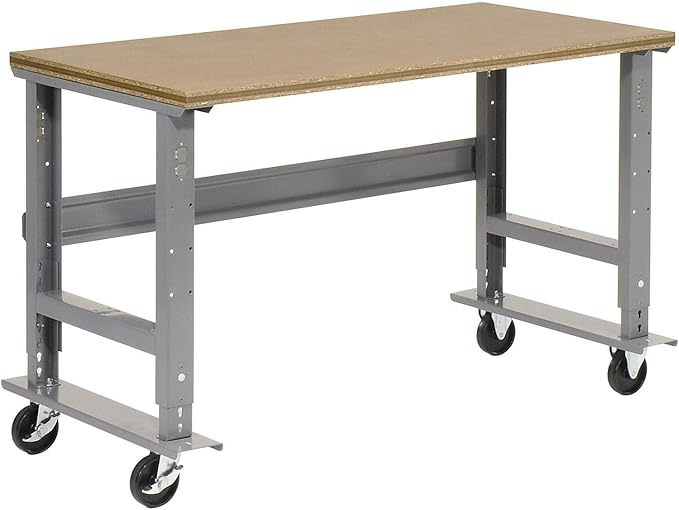 Global Industrial Mobile Adjustable Height C-Channel Leg Workbench, Shop Top Square Edge, 60"W x 30"D, Gray