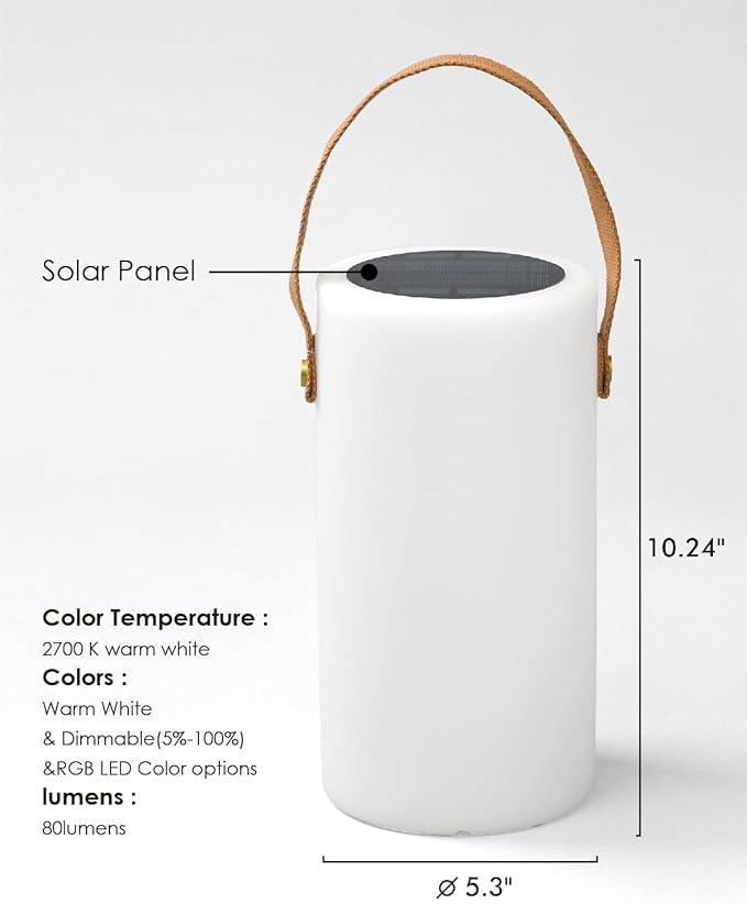 Solar Table Lamp, Portable Lamp for Outdoor/Indoor, Smart Outdoor Lantern with APP Control, RGB 8 Color Dimmable, Waterproof Cordless Lamp for Outside Patio Deck Camping