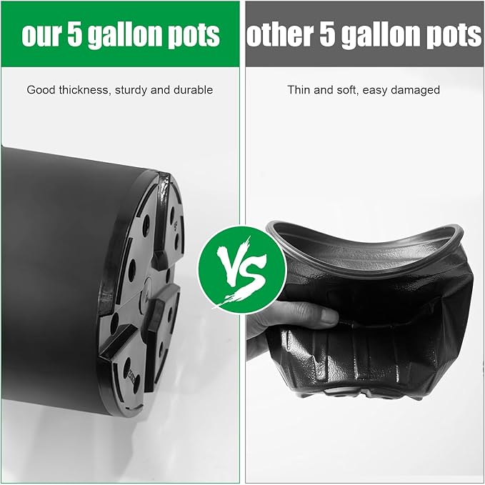 5 Gallon Nursery Pots, 12 Inch Thickened Plant Pots with Drainage Holes, Plastic Round Flower Pots for Outdoor Indoor Plants (6-Pack, Black)